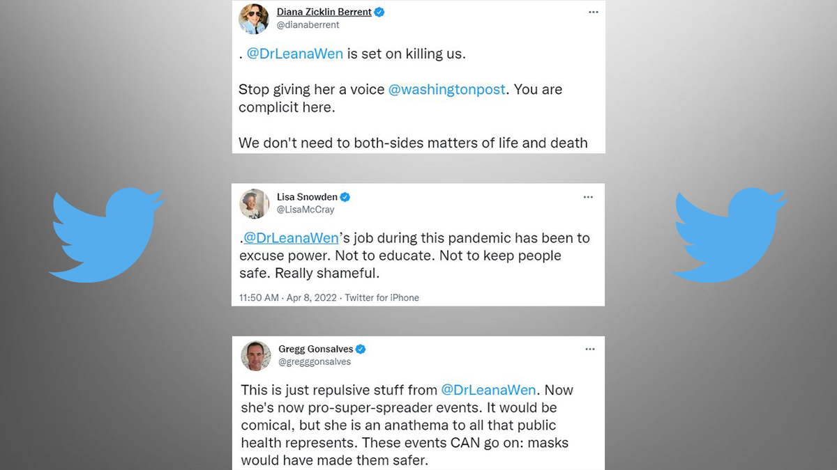 A compilation of Twitter reactions to Dr. Leana Wen's April 7, 2022 post about allowing large events to continue amid COVID-19 as the world trends toward a "new normal."