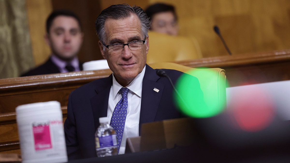 U.S. Sen. Mitt Romney (R-UT) listens as Director of the Office of Management and Budget (OMB) Shalanda Young is testifying before the Senate Budget Committee at the Dirksen Senate Office Building on March 30, 2022 in Washington, DC.