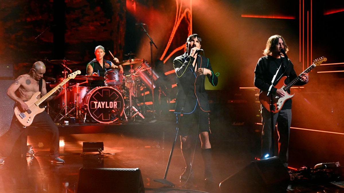 Musical guest Red Hot Chili Peppers perform on "The Tonight Show with Jimmy Fallon." The performance also aired on "Jimmy Kimmel Live!"