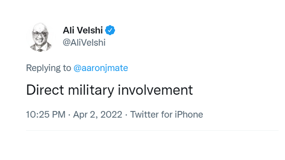 Screenshot of a Twitter exchange between MSNBC host Ali Velshi and journalist Aaron Mate 