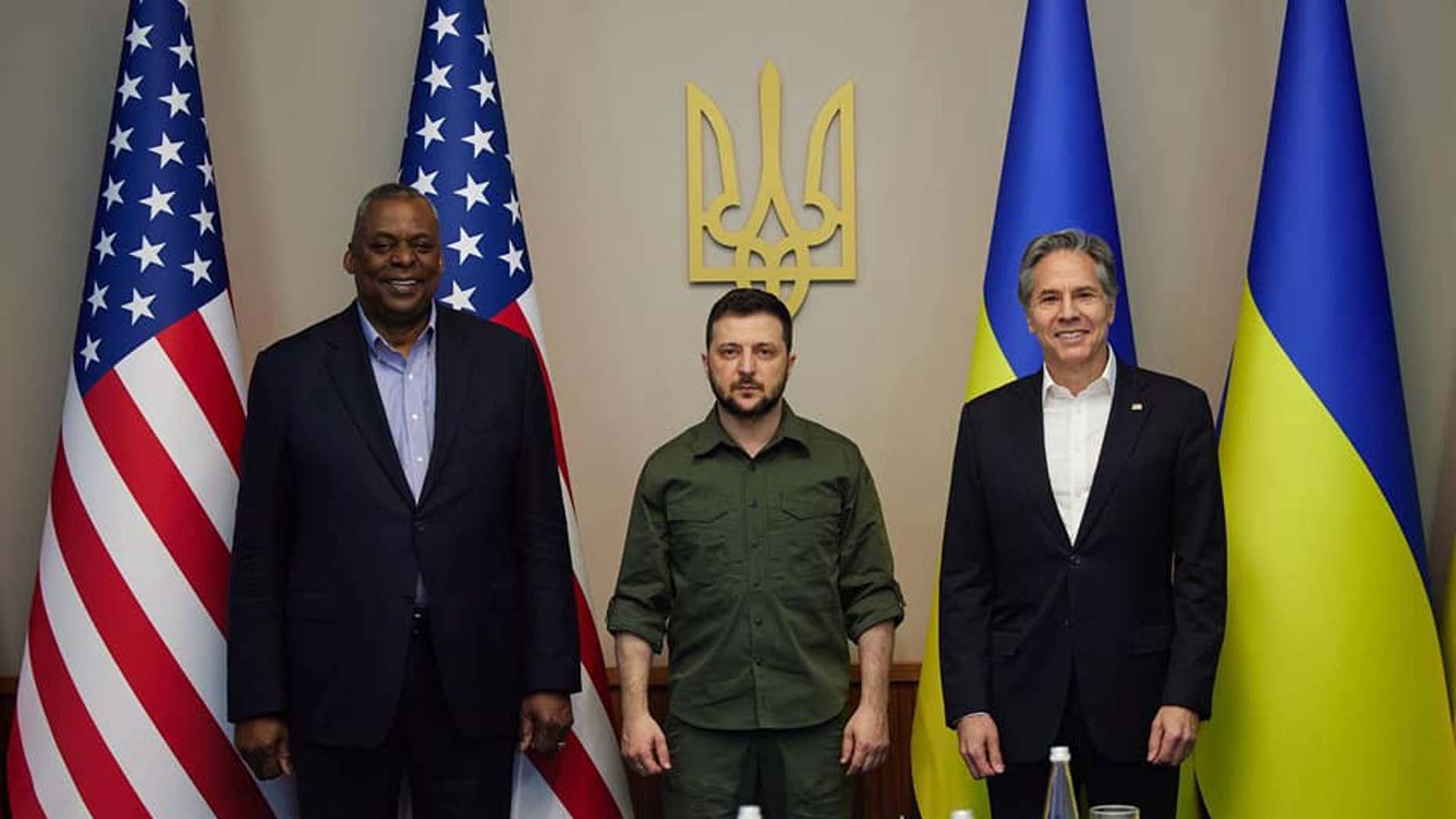 graphic of Blinken and Austin with Ukraine President Volodymyr Zelenskyy not found