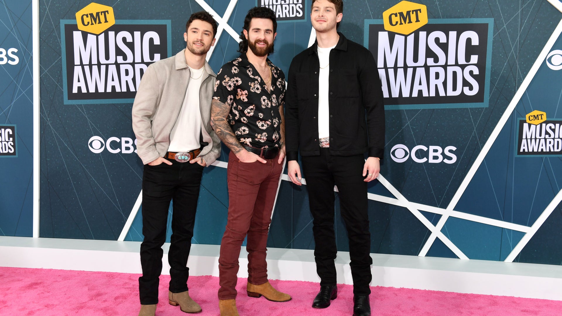 (L-R) Garrett Nichols, Colton Pack, and Zach Beeken of Restless Road attend the 2022 CMT Music Awards.