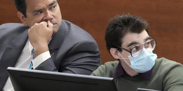 Chief Assistant Public Defender David Wheeler is shown at the defense table with Marjory Stoneman Douglas High School shooter Nikolas Cruz during jury pre-selection in the penalty phase of his trial at the Broward County Courthouse in Fort Lauderdale on Monday, April 4, 2022.