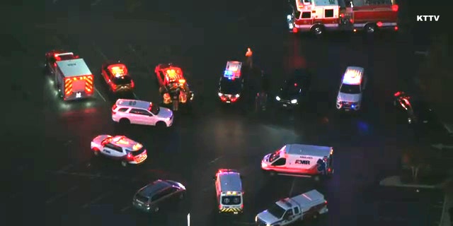 Emergency services responded to a shooting incident at a mall in Victorville, where a person was shot Tuesday, April 12, 2022.