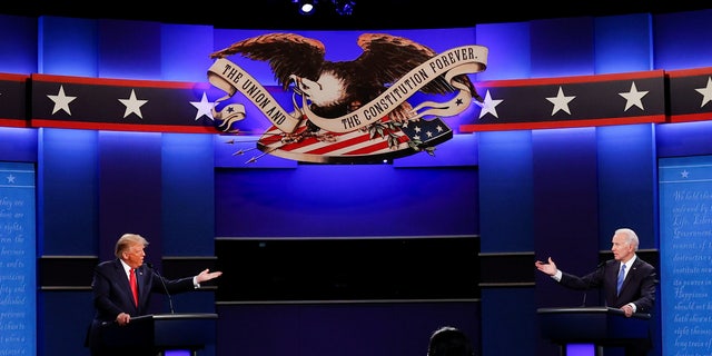 U.S. President Donald Trump and Democratic presidential nominee Joe Biden participate in their second 2020 presidential campaign debate at Belmont University in Nashville, Tennessee, U.S., October 22, 2020.
