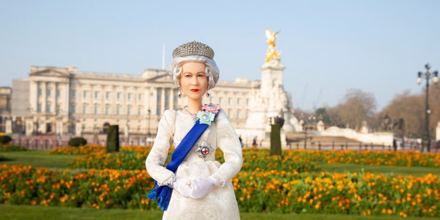 Undated handout photo of the Queen Elizabeth II Barbie doll to mark the British monarch's Platinum Jubilee. Mattel/Handout via REUTERS