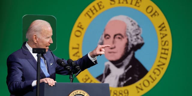 U.S. President Joe Biden delivers remarks on economy, healthcare and energy costs to families, at Green River College in Auburn, Washington, U.S. April 22, 2022.