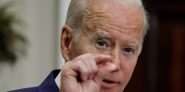 U.S. President Joe Biden announces additional military and humanitarian aid for Ukraine as well as fresh sanctions against Russia, during a speech in the Roosevelt Room at the White House in Washington, U.S., April 28, 2022. REUTERS/Evelyn Hockstein