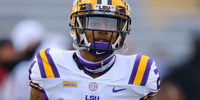 Derek Stingley Jr. #24 of the LSU Tigers reacts against the South Carolina Gamecocks during a game at Tiger Stadium on October 24, 2020 in Baton Rouge, Louisiana. 