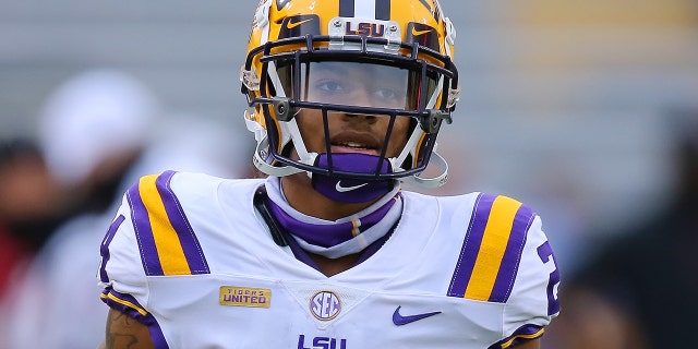 Derek Stingley Jr. #24 of the LSU Tigers reacts against the South Carolina Gamecocks during a game at Tiger Stadium on October 24, 2020 in Baton Rouge, Louisiana.