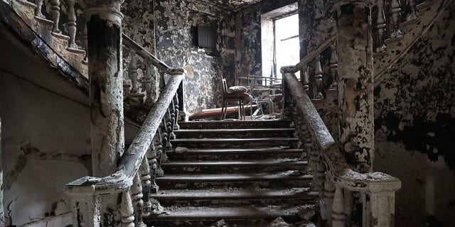A view inside the theater damaged during fighting in Mariupol in eastern Ukraine, on April 4, 2022.