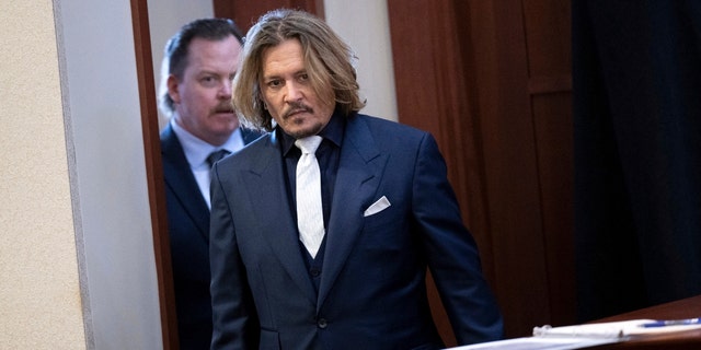 US actor Johnny Depp inside the courtroom during the $50 million Depp vs Heard deformation trail at the Fairfax County Circuit Court April 12, 2022, in Fairfax, Virginia.