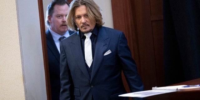 US actor Johnny Depp inside the courtroom during the $50 million Depp vs Heard deformation trail at the Fairfax County Circuit Court April 12, 2022, in Fairfax, Virginia.