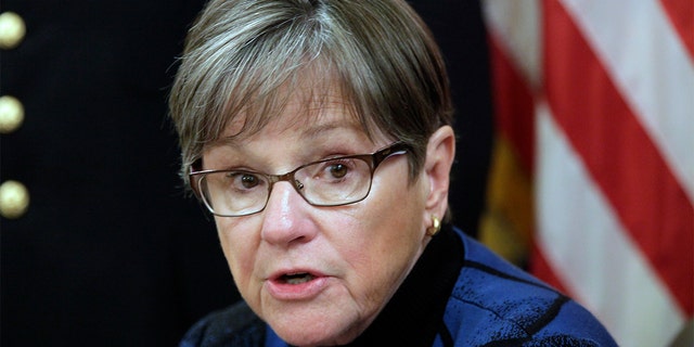 Kansas Gov. Laura Kelly speaks during an event at the Kansas Statehouse in Topeka, Kan., Thursday, March 24, 2022.