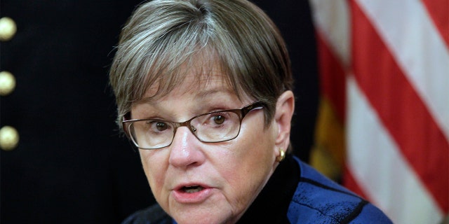 Kansas Gov. Laura Kelly speaks during an event at the Kansas Statehouse in Topeka, Kan., Thursday, March 24, 2022.