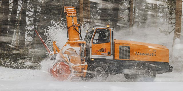 The Mammoth Mountain Ski Area had a snow plower remove snow in Mammoth Lakes, Calif., on Friday, April 15, 2022.