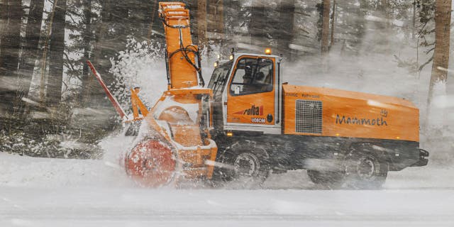 The Mammoth Mountain Ski Area had a snow plower remove snow in Mammoth Lakes, Calif., on Friday, April 15, 2022.