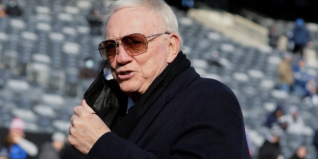 Dallas Cowboys owner Jerry Jones is seen on the field before an NFL football game between the New York Giants and the Cowboys on Dec. 19, 2021, in East Rutherford, N.J.