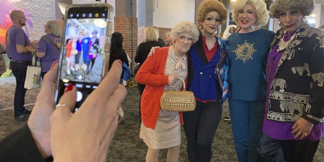 Drag queen performers dressed as characters from "The Golden Girls" at the Golden-Con: Thank You For Being A Fan convention for in Chicago.