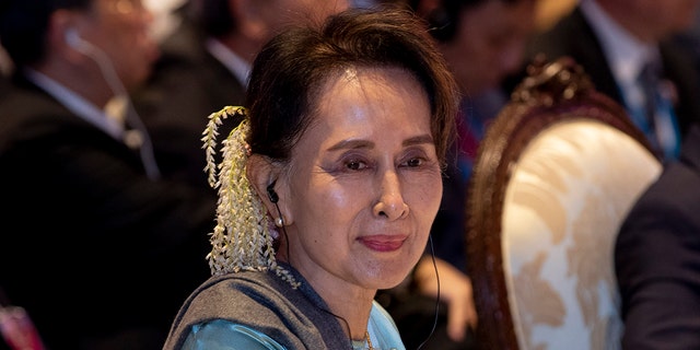 Aung San Suu Kyi participates in the ASEAN-Japan summit in Nonthaburi, Thailand on Nov. 4, 2019. 