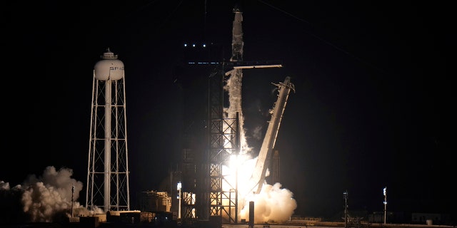 A SpaceX Falcon 9 rocket lifts off from Launch Complex 39-A Wednesday, April 27, 2022, at the Kennedy Space Center in Cape Canaveral, Fla.
