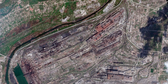 This satellite image from Planet Labs PBC shows damage at the Azovstal steelworks in Mariupol, Ukraine, Wednesday, April 27, 2022.