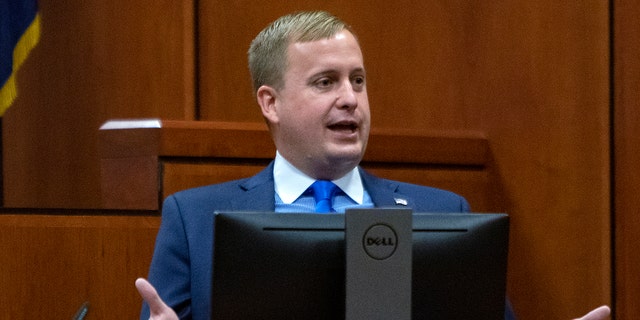 Former Idaho State Attorney Aaron von Ehlinger is testifying on his own behalf during Day Three of his rape trial at the Ada County Courthouse on Thursday, April 28, 2022 in Boise, Idaho.  (Brian Myrick / The Idaho Press-Tribune via AP, Pool)