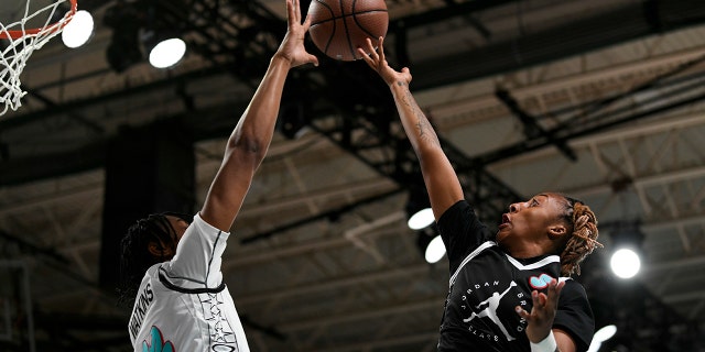 Aaliyah Gayles of Las Vegas, NV shoots the ball during the Jordan Brand Classic girls game at Hope Student Athletic Center on April 15, 2022 in Chicago, IL.