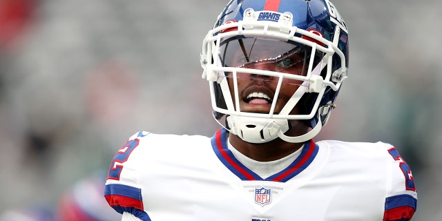 Adoree' Jackson warms up for the New York Giants-Philadelphia Eagles game at MetLife Stadium on Nov. 28, 2021, in East Rutherford, New Jersey.