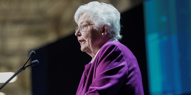 Alabama Governor Kay Ivey speaks during a presentation at the opening of a Mercedes-Benz electric vehicle Battery Factory.
