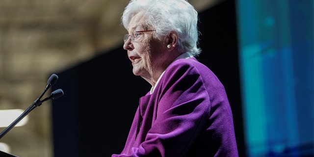 Republican Alabama Gov. Kay Ivey speaks during a visit to Woodstock, Ala., on March 15, 2022.