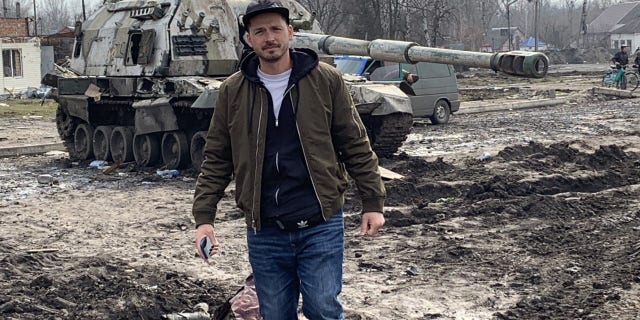 Andrew Moroz is a Ukrainian-born priest in Lynchburg, Virginia. He is seen here on a visit in April 2022 to Ukraine to help distribute aid.