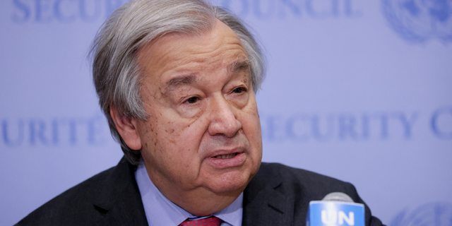 United Nations Secretary-General Antonio Guterres speaks to the media at the United Nations Headquarters in New York City on March 14.