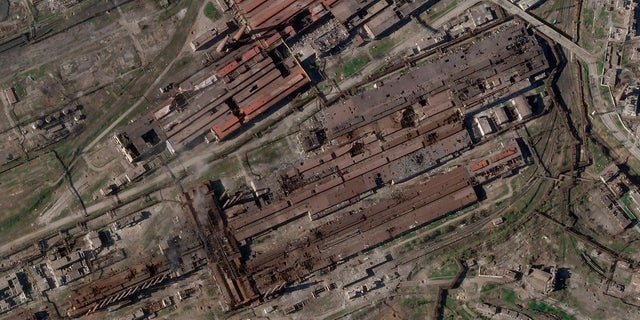 This satellite image from Planet Labs PBC shows damage at the Azovstal factory in Mariupol, Ukraine, on Sunday, April 24. 