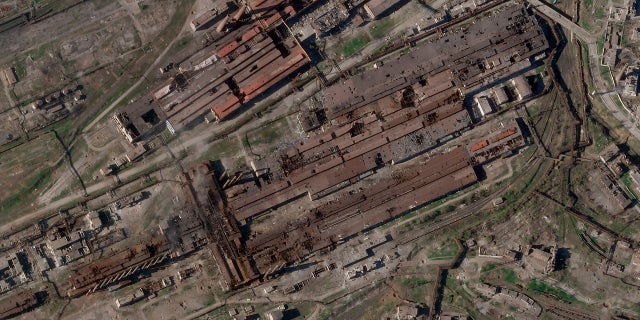 This satellite image from Planet Labs PBC shows damage at the Azovstal factory in Mariupol, Ukraine, on Sunday, April 24. 