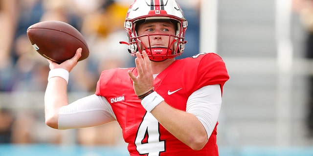 Bailey Zappe of the Western Kentucky Hilltoppers in action against the Appalachian State Mountaineers during the RoofClaim.com Boca Raton Bowl at FAU Stadium on Dec. 18, 2021 in Boca Raton, Florida.