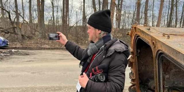 Beau Willimon filming in Bucha. Photo courtesy Bucha City Council.