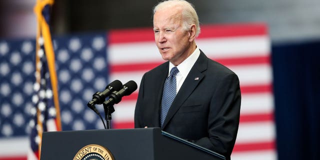 President Joe Biden delivers remarks on the bipartisan infrastructure law on April 19, 2022 in Portsmouth, New Hampshire. (Photo by Scott Eisen/Getty Images)