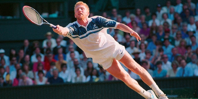 Boris Becker during his match with Andre Agassi during Wimbledon 1995.