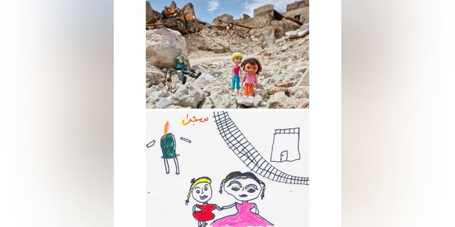 McCarty created his "Armless Body" art piece in 2018. An Iraqi girl named Saja Ibrahim from the Debaga IDP Camp in West Mosul, Iraq, drew a picture of the dismembered Islamic State fighter she saw when she fled her home with her sister.