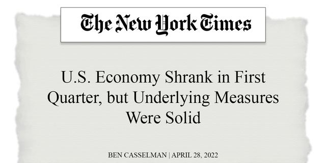A headline published by The New York Times on April 28, 2022.