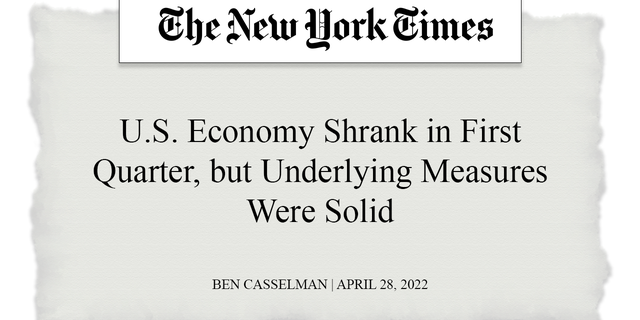 A headline published by The New York Times on April 28, 2022.