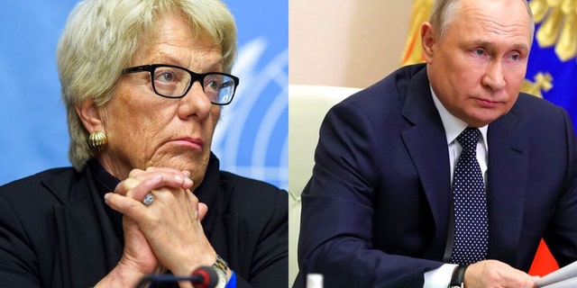 Left, former U.N. chief prosecutor, Carla del Ponte, and Russian President Vladimir Putin. 