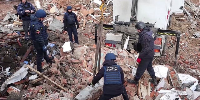 State Emergency Service experts remove Russian bombs in Chernihiv, Ukraine on Thursday, April 21.