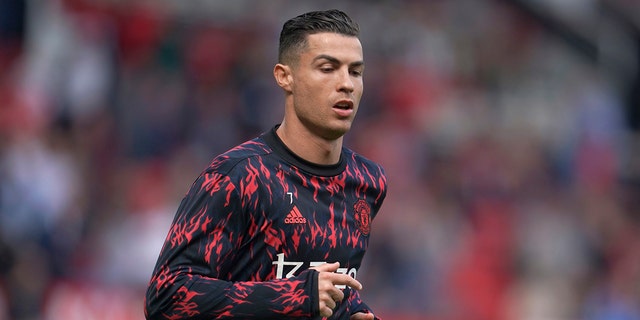 Manchester United's Cristiano Ronaldo will warm up on Saturday, April 16, 2022, before the English Premier League football match between Manchester United and Norwich City at the Old Traford Stadium in Manchester, England.