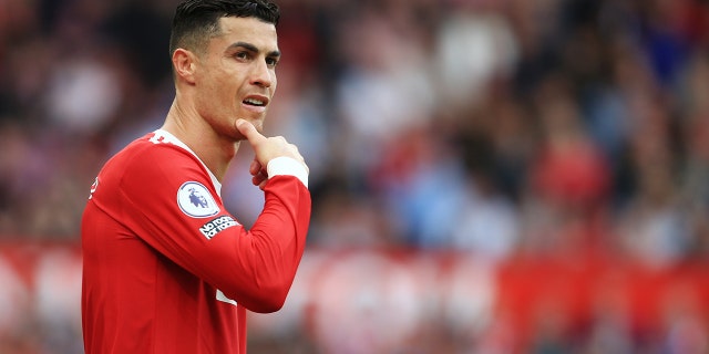 Cristiano Ronaldo of Manchester United looks on during the Premier League match between Manchester United and Norwich City at Old Trafford on April 16, 2022 in Manchester, United Kingdom.