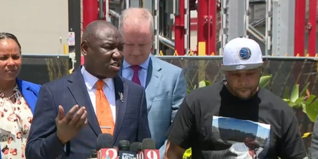 Attorney Ben Crump (right) and Yarnell Samspon, father of Tyre Sampson, speak during an April 26 press conference. 