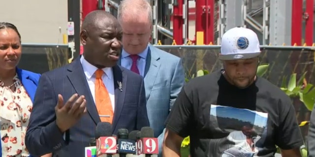 Attorney Ben Crump (right) and Yarnell Samspon, father of Tyre Sampson, speak during an April 26 press conference. 