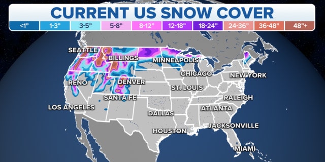 Map of current U.S. snow cover