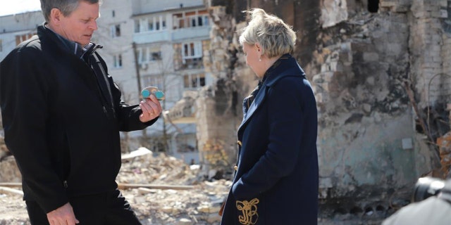 Steve Daines, R-Mont., left, and Rep. Victoria Spartz, R-Ind., during a trip to Ukraine.Â